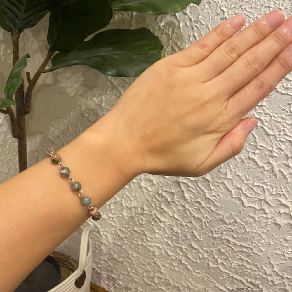 Brown and Gray Obsidian quartz sterling silver gemstone bracelet